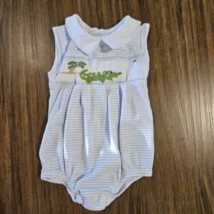 Striped Blue and White Crocodile Bodysuit Infant Size 3M